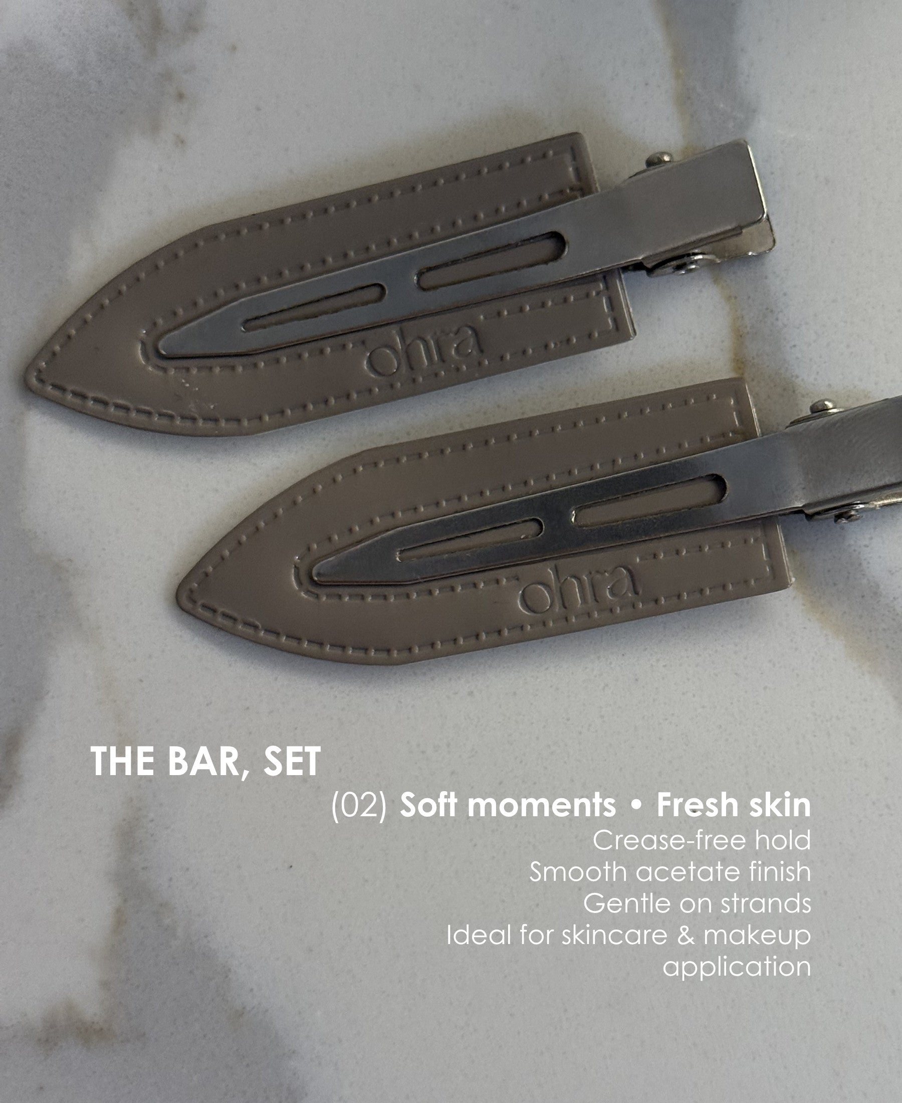 Ohra Untouched Hair Clips key details, crease-free hold, smooth acetate finish, gentle on strands, everyday essential